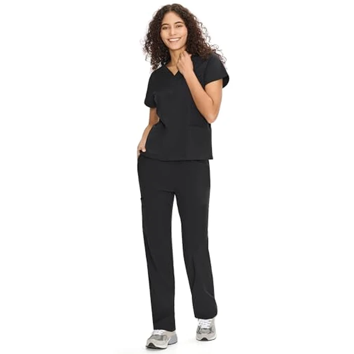 COZYFIT Scrubs for Women Set Medical Uniform - V-Neck Top & Straight Leg Pants with 9 Pockets, Unisex Workwear COZY SCRUBS, Black, S by COZYFIT - Image 8