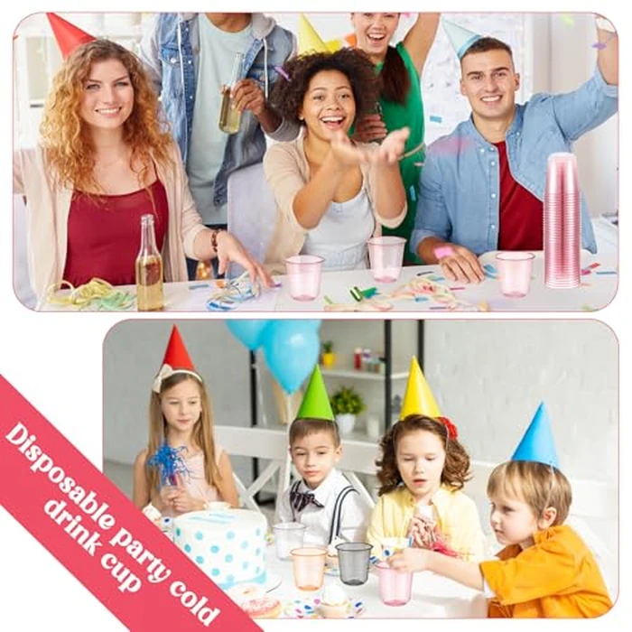 Ziliny 200 Pcs Disposable Stemless Glasses 12oz Crystal Plastic Wine Glasses Clear Classic Pet Cup for Meeting Weddings Birthdays Cocktail Christmas Party Supplies (Pink) by Ziliny - Image 6