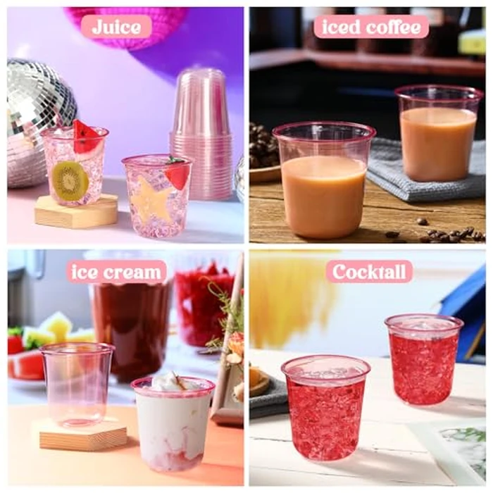 Ziliny 200 Pcs Disposable Stemless Glasses 12oz Crystal Plastic Wine Glasses Clear Classic Pet Cup for Meeting Weddings Birthdays Cocktail Christmas Party Supplies (Pink) by Ziliny - Image 7