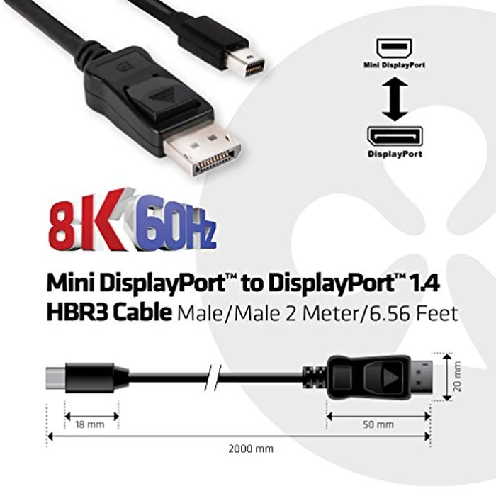 Club 3D CAC-1115 VESA Certified Mini DisplayPort to DisplayPort Bi-Directional 1.4/Hbr3 M/M Cable DP 1.4 8K 60Hz 2m- 6,56Ft by Club 3D - Image 2
