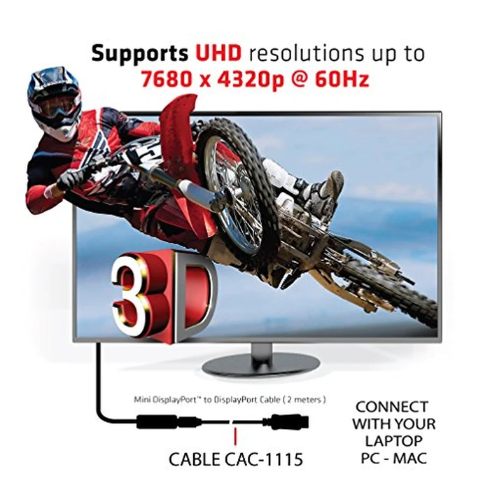 Club 3D CAC-1115 VESA Certified Mini DisplayPort to DisplayPort Bi-Directional 1.4/Hbr3 M/M Cable DP 1.4 8K 60Hz 2m- 6,56Ft by Club 3D - Image 4