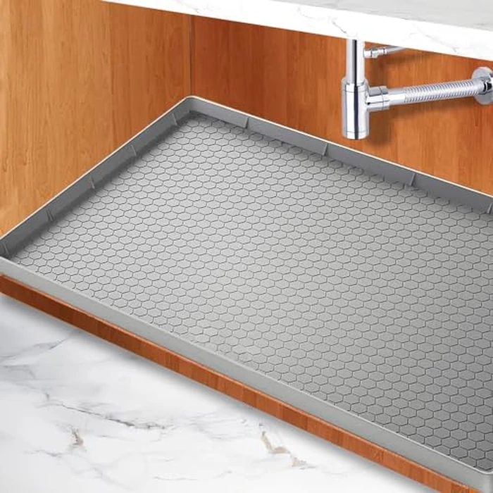 Under Sink Mat for Kitchen Waterproof, 31" x 22" Silicone Under Sink Tray, Under Sink Liner for Kitchen Bathroom Cabinet (Grey) by Sazteay - Image 1