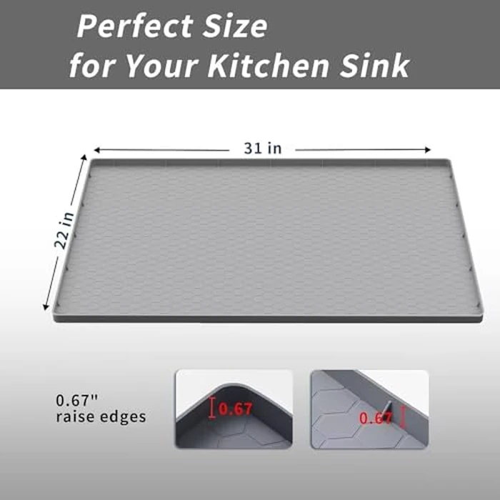 Under Sink Mat for Kitchen Waterproof, 31" x 22" Silicone Under Sink Tray, Under Sink Liner for Kitchen Bathroom Cabinet (Grey) by Sazteay - Image 2