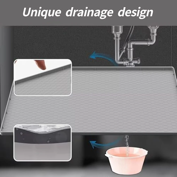 Under Sink Mat for Kitchen Waterproof, 31" x 22" Silicone Under Sink Tray, Under Sink Liner for Kitchen Bathroom Cabinet (Grey) by Sazteay - Image 4