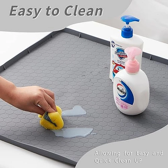 Under Sink Mat for Kitchen Waterproof, 31" x 22" Silicone Under Sink Tray, Under Sink Liner for Kitchen Bathroom Cabinet (Grey) by Sazteay - Image 6