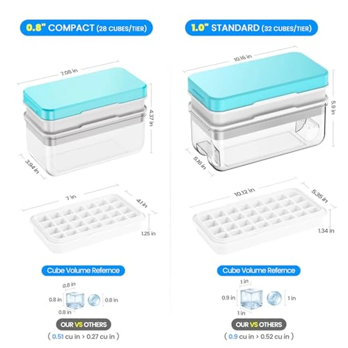 Ice Cube Tray with Lid and Bin, 56 pcs Ice Cubes Molds, Ice Trays for Freezer, Ice Cube Tray Mold, with 2 Trays, Ice Freezer Container, Spill-Resistant Removable Lid & Ice Scoop, for Whiskey,Cocktail by PHINOX - Image 3
