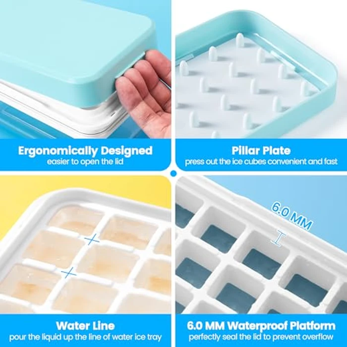 Ice Cube Tray with Lid and Bin, 56 pcs Ice Cubes Molds, Ice Trays for Freezer, Ice Cube Tray Mold, with 2 Trays, Ice Freezer Container, Spill-Resistant Removable Lid & Ice Scoop, for Whiskey,Cocktail by PHINOX - Image 6