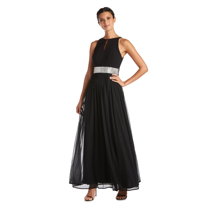 R&M Richards Women's Halter Maxi Dress W/Rhinestone Waist & Flowing Car Wash Skirt | Evening & Cocktail Party Approved by R&M Richards - Used - Like New condition - US$28.75