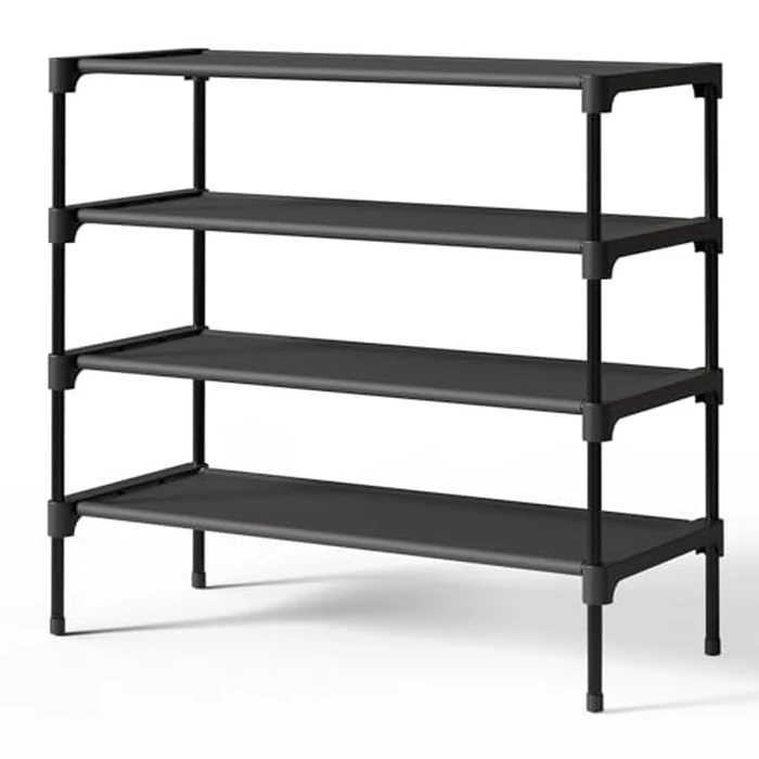 Kitsure Shoe Rack - Non-Woven Shoe Rack Shelf, Shoe Organizer for Closet, Entryway, Garage & Corridor, Stackable Shelves, 70 x 30 x 64cm, Black by Kitsure - Used - Acceptable condition - CA$18.19