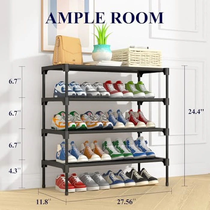 Kitsure Shoe Rack - Non-Woven Shoe Rack Shelf, Shoe Organizer for Closet, Entryway, Garage & Corridor, Stackable Shelves, 70 x 30 x 64cm, Black by Kitsure - Image 2
