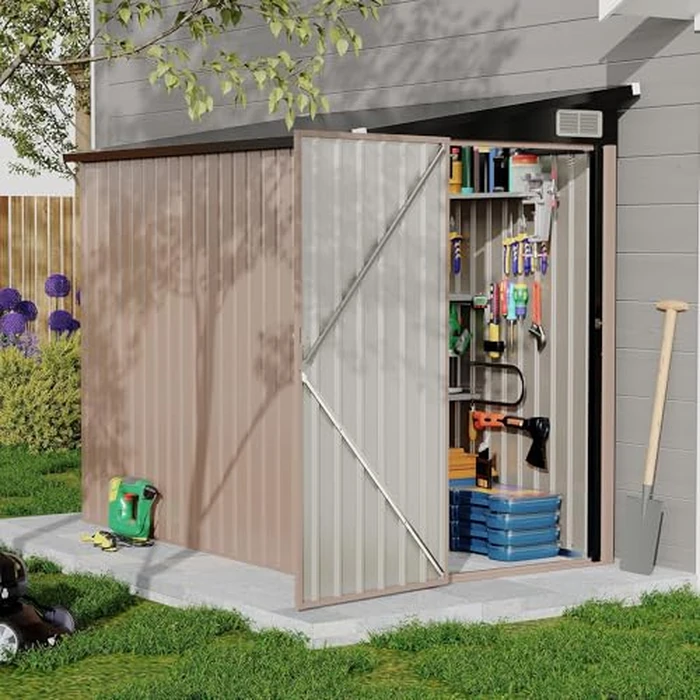 Garvee 4' x 8' Lean-to Outdoor Storage Shed, Heavy-Duty Metal Garden Shed, Bike & Tool Storage for Patio, Lawn by Garvee - Used - Acceptable condition