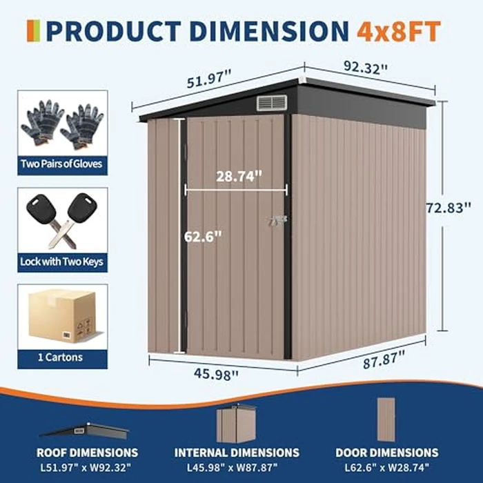 Garvee 4' x 8' Lean-to Outdoor Storage Shed, Heavy-Duty Metal Garden Shed, Bike & Tool Storage for Patio, Lawn by Garvee - Image 6