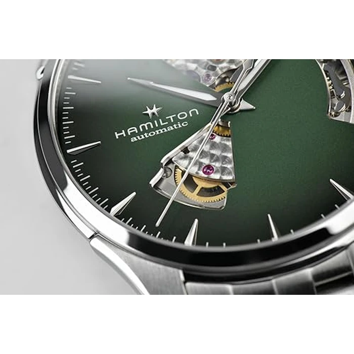 Hamilton Jazzmaster Open Heart Automatic Men's Watch, 40mm Stainless Steel Case, Swiss Made, Green Dial Analog Wrist Watch, 50m Waterproof, Sapphire Crystal, 3-Hand Movement, Stainless Steel Strap by Hamilton - Used - Very Good condition - CA$1124.14