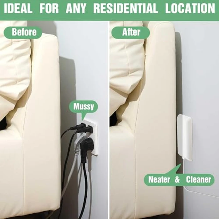 Flat Plug Extension Cord 3FT with Outlet Covers Baby Proofing,Ultra Thin Outlet Concealer with 3 Outlet Power Strip Universal Size for Home,Bedroom,Kitchen,Bathroom with ETL Listed,White by Znknthr - Image 2