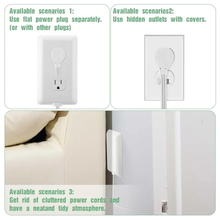 Flat Plug Extension Cord 3FT with Outlet Covers Baby Proofing,Ultra Thin Outlet Concealer with 3 Outlet Power Strip Universal Size for Home,Bedroom,Kitchen,Bathroom with ETL Listed,White by Znknthr - Image 5