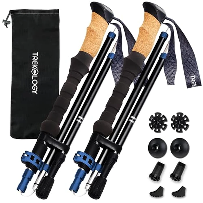 TREKOLOGY Trek-Z Cork Grip Trekking Poles - Lightweight Folding Hiking Poles, Adjustable Height, Compact Travel Design, Aircraft-Grade Aluminum Walking Sticks for Men & Women by TREKOLOGY - Used - Very Good condition