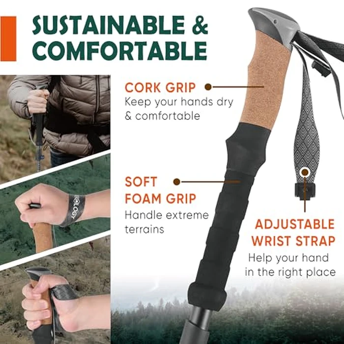 TREKOLOGY Trek-Z Cork Grip Trekking Poles - Lightweight Folding Hiking Poles, Adjustable Height, Compact Travel Design, Aircraft-Grade Aluminum Walking Sticks for Men & Women by TREKOLOGY - Image 2