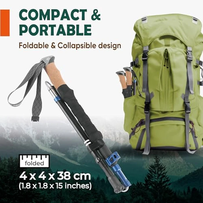 TREKOLOGY Trek-Z Cork Grip Trekking Poles - Lightweight Folding Hiking Poles, Adjustable Height, Compact Travel Design, Aircraft-Grade Aluminum Walking Sticks for Men & Women by TREKOLOGY - Image 4