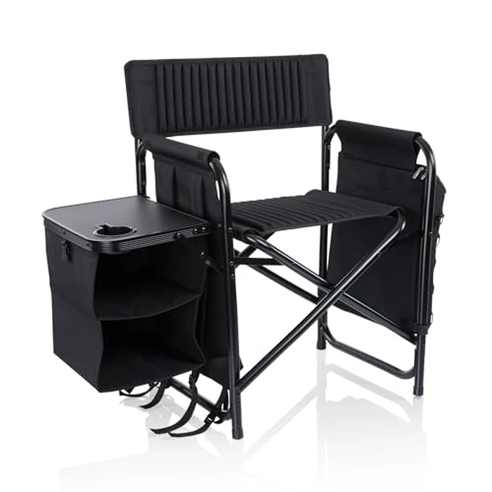 Picnic TIME Fusion Camping Chair with Side Table and Soft Cooler, Outdoor Foldable Padded Camping Chairs with Shelves, Pockets, & Cup Holder for Lawn, Beach, & Sports Use for Adults, (Matte Black) by PICNIC TIME - Used - Like New condition