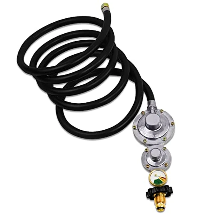 Azdele Upgraded Two Stage Propane Regulator with 10ft Hose and Gauge, Standard P.O.L Tank Connection, 3/8in Female Flare Fitting for Grill, Heaters, Fire Pit, Gas Generator/Stove/Range-CSA Certified by Azdele - Used - Like New condition - US$35.67