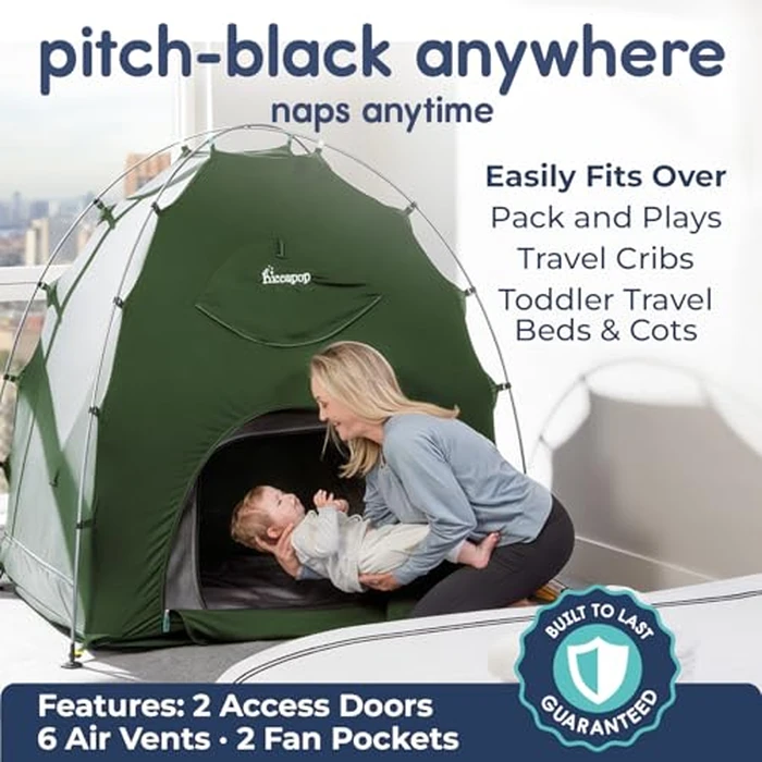 Hiccapop Daydreamer Blackout Tent for Pack and Play, Patented Portable Crib Tent, Blackout Canopy Crib Cover, Sleep Pod for Kids, Sage Green by Hiccapop - Image 2