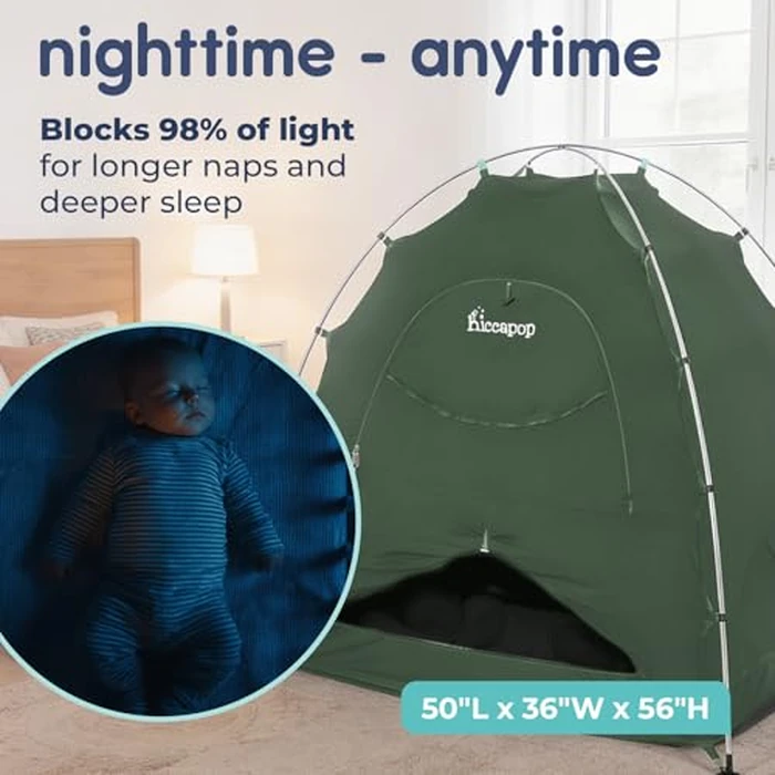 Hiccapop Daydreamer Blackout Tent for Pack and Play, Patented Portable Crib Tent, Blackout Canopy Crib Cover, Sleep Pod for Kids, Sage Green by Hiccapop - Image 4