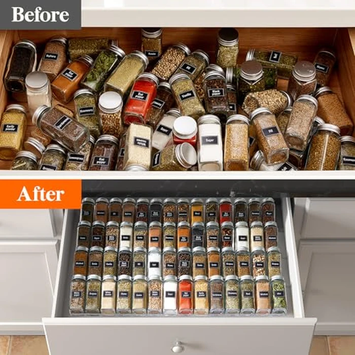 Lifewit Clear Acrylic Spice Drawer Organizer, Expands 13" to 26" - 4-Tier Set of 2 (8 Pieces), Holds 56 Spice Jars (Jars and Labels Not Included), for Kitchen Cabinet Drawers/Countertops by Lifewit - Image 6