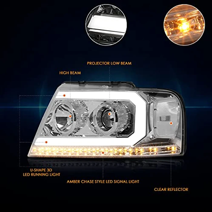 PM PERFORMOTOR PMHL-F150-0408-LB-L-P-CC Chrome Housing Clear Corner Headlights With LED Light Bar Replacement Compatible with 04-08 F150 / 06-08 Mark LT by PM PERFORMOTOR - Image 2