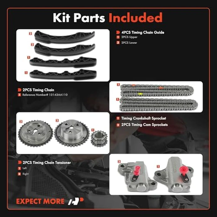 A-Premium 11PCS Engine Timing Chain Kit W/Sprocket & Tensioner & Guide Compatible with Subaru BRZ 2013-2015, Forester 2011-2015, Impreza 2012-2015, WRX/XV Crosstrek & Scion FR-S FRS - H4 2.0L 2.5L by A-premium - Image 2