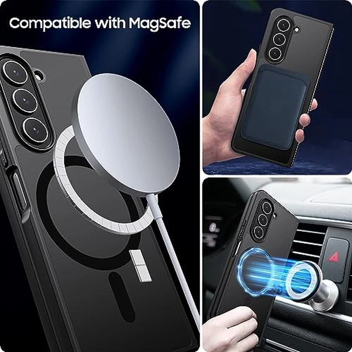 MAKAVO Magnetic for Samsung Galaxy Z Fold 5 Case [Compatible with MagSafe] Slim Translucent Matte Hard Back & Soft Black Bumper, Military Grade Drop Proof Cover, Shockproof Phone Case by MAKAVO - Image 2