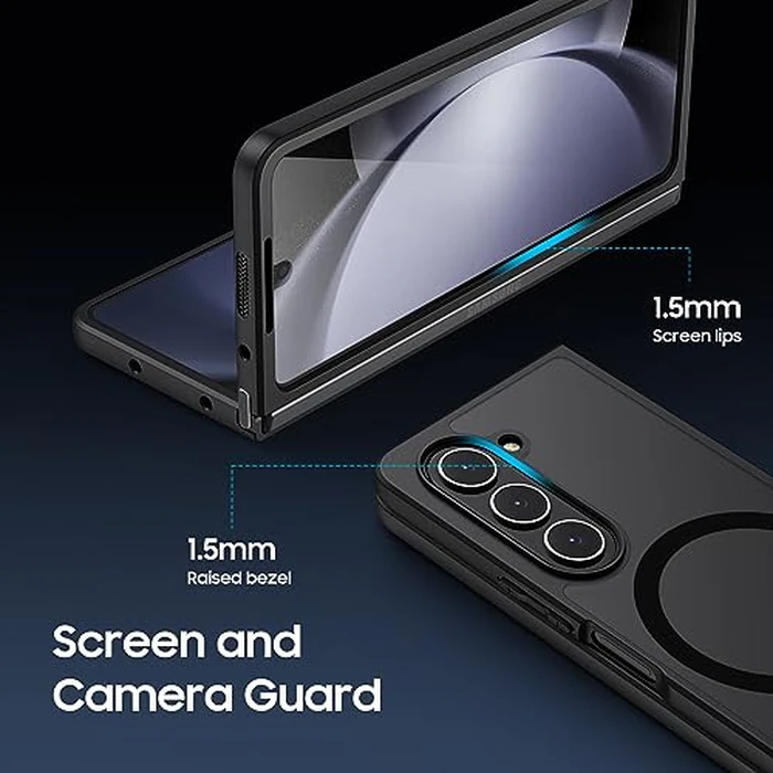MAKAVO Magnetic for Samsung Galaxy Z Fold 5 Case [Compatible with MagSafe] Slim Translucent Matte Hard Back & Soft Black Bumper, Military Grade Drop Proof Cover, Shockproof Phone Case by MAKAVO - Image 3