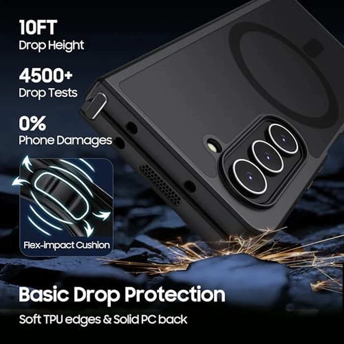 MAKAVO Magnetic for Samsung Galaxy Z Fold 5 Case [Compatible with MagSafe] Slim Translucent Matte Hard Back & Soft Black Bumper, Military Grade Drop Proof Cover, Shockproof Phone Case by MAKAVO - Image 4