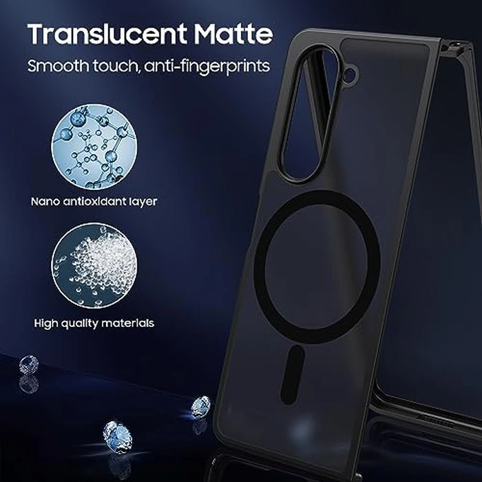MAKAVO Magnetic for Samsung Galaxy Z Fold 5 Case [Compatible with MagSafe] Slim Translucent Matte Hard Back & Soft Black Bumper, Military Grade Drop Proof Cover, Shockproof Phone Case by MAKAVO - Image 5