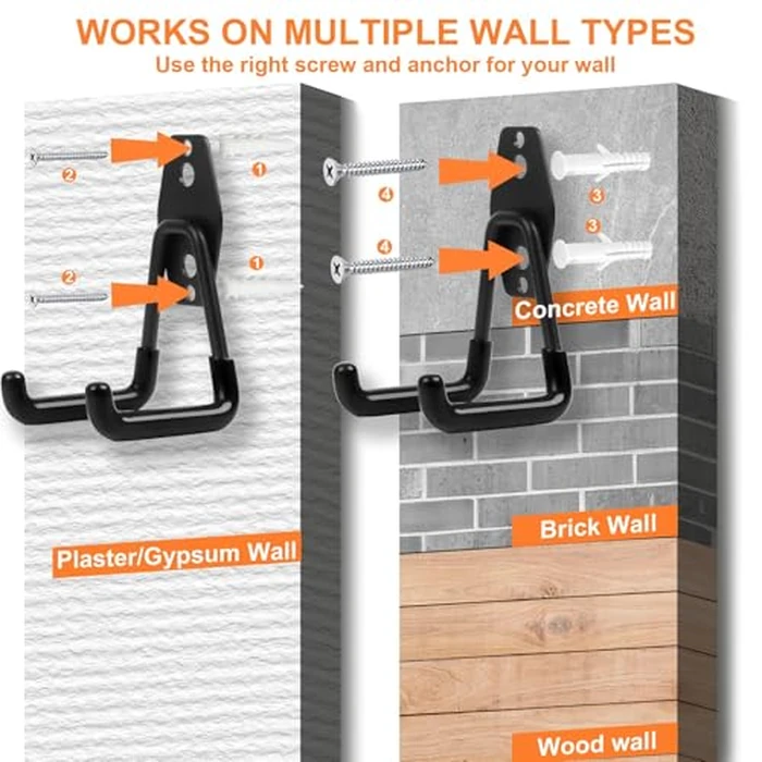 EZ COZY 20 Pack Garage Hooks Heavy Duty - Wall Mount Utility Hooks for Hanging, Garage Organization, Tool Hangers for Garage Wall, Ladder Holders, Assorted Sizes with Mounting Screws (Black) by EZ COZY - Image 5