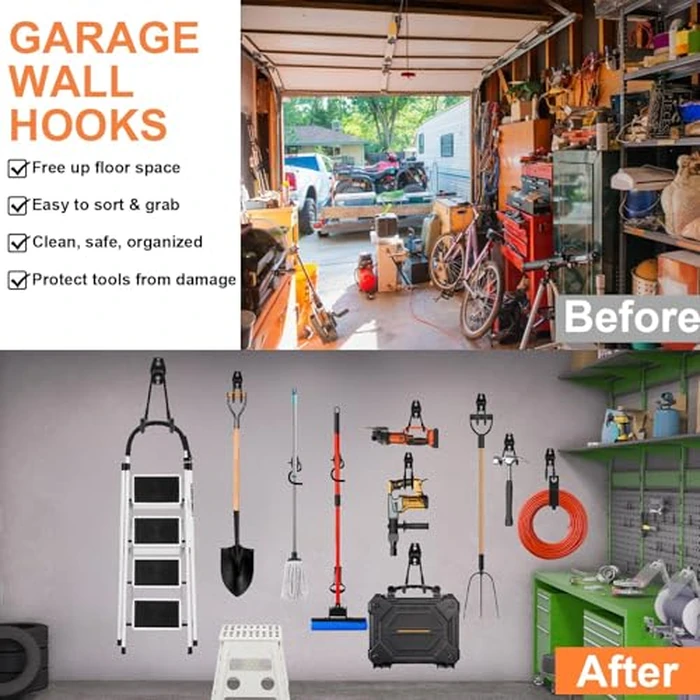 EZ COZY 20 Pack Garage Hooks Heavy Duty - Wall Mount Utility Hooks for Hanging, Garage Organization, Tool Hangers for Garage Wall, Ladder Holders, Assorted Sizes with Mounting Screws (Black) by EZ COZY - Image 7