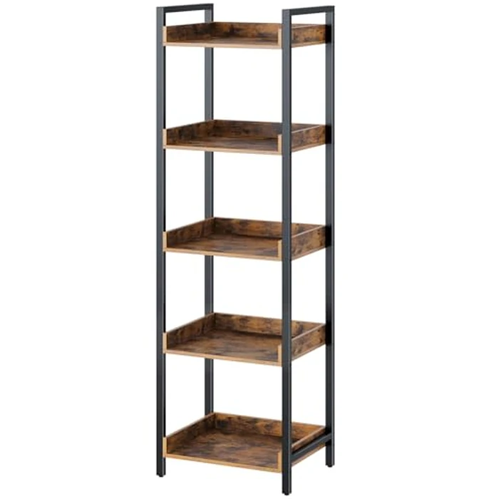 Rolanstar Bookshelf, 5-Tier Storage Rack, Narrow Corner Bookshelf, Display Wooden Shelves for Living Room, Bathroom, Balcony, Kitchen,Rustic Brown by Rolanstar - Used - Acceptable condition - CA$49.96