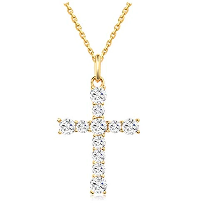 S.Leaf Cross Necklace for Women Gold Diamond Birthstone Cross Necklaces Sterling Silver Cross Pendant Necklaces Birthday Gifts for Women by S.Leaf - Image 1