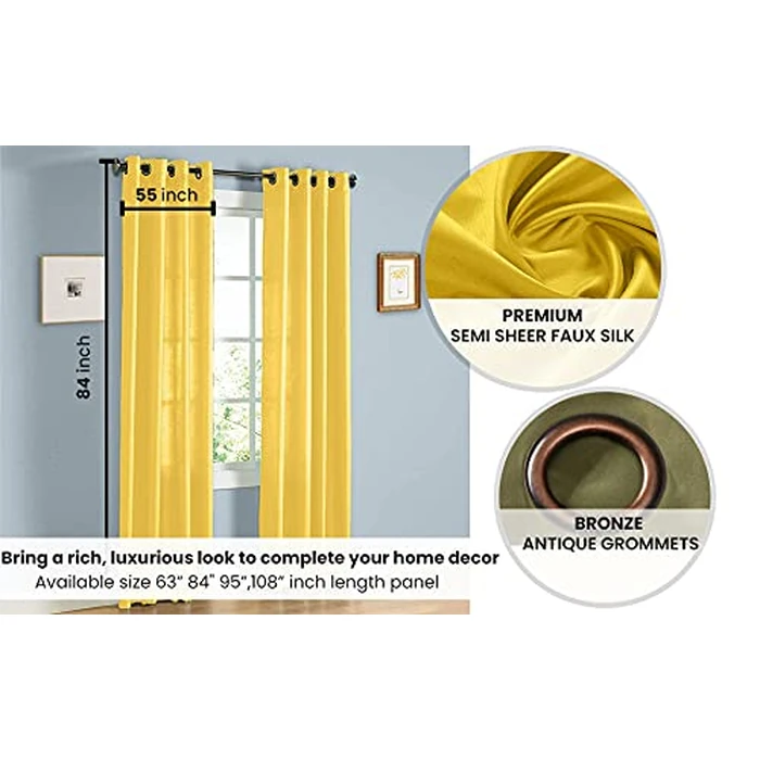 J&V TEXTILES 2 Panels Solid Grommet Faux Silk Window Curtain Drapes Treatment in 84" Length (Black)* by J&V TEXTILES - Image 1