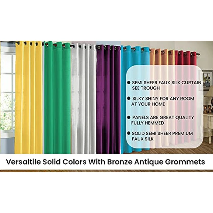 J&V TEXTILES 2 Panels Solid Grommet Faux Silk Window Curtain Drapes Treatment in 84" Length (Black)* by J&V TEXTILES - Image 3