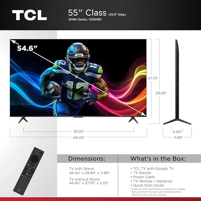 TCL 55-Inch QM6K Series QLED 4K Smart QD-Mini LED TV with Google TV (2025 Model) New Halo Control System, LD500 Precise Dimming Series, High Contrast HVA Panel, 144Hz Native Panel Refresh Rate by TCL - Image 2