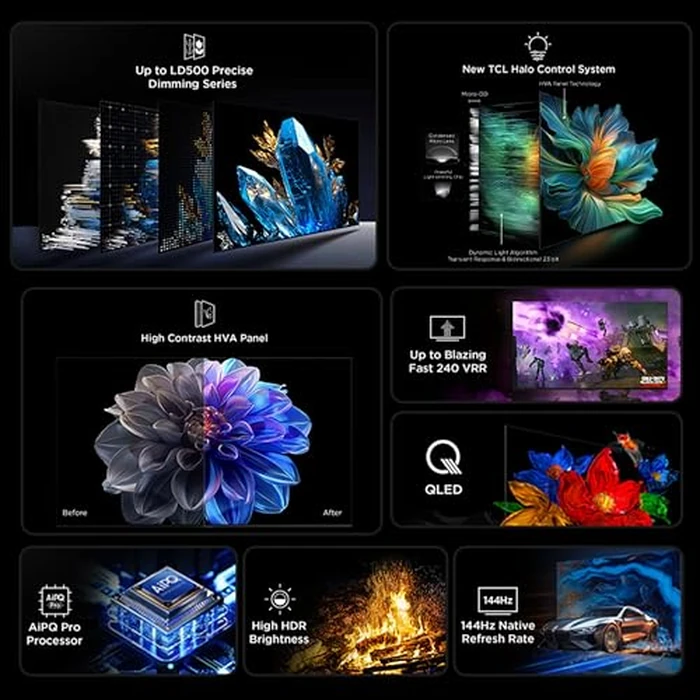 TCL 55-Inch QM6K Series QLED 4K Smart QD-Mini LED TV with Google TV (2025 Model) New Halo Control System, LD500 Precise Dimming Series, High Contrast HVA Panel, 144Hz Native Panel Refresh Rate by TCL - Image 3