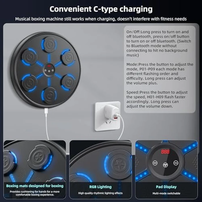 OORUN Second Generation Music Boxing Machine with Gloves, Wall Mounted Music, Smart Bluetooth Boxing Trainer, Adults, Indoor and Gym (Black) by OORUN - Image 4