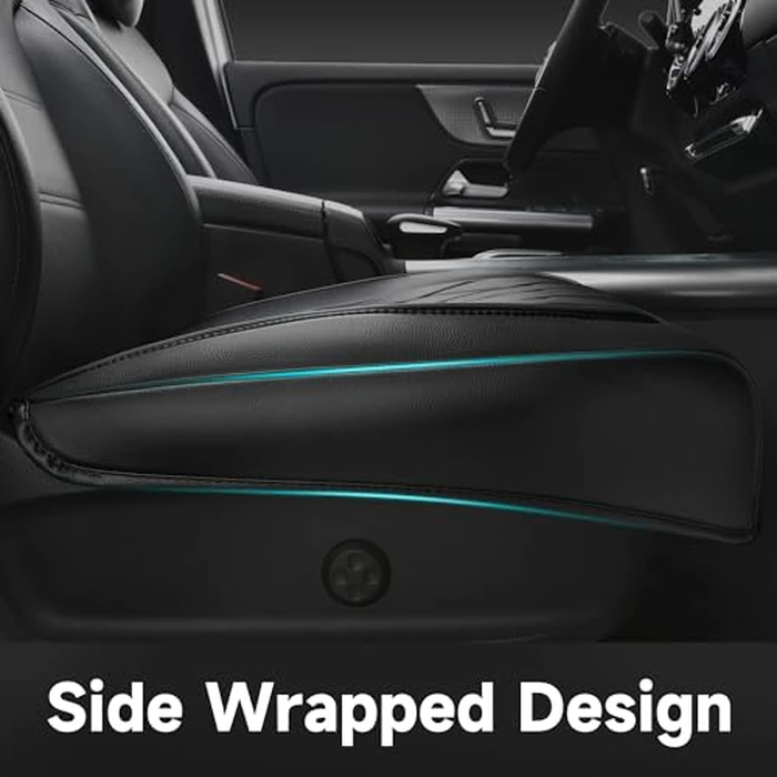 CAR PASS 2 Pack Leather Front Car Seat Covers, Bottom Seat Covers Full Wrapped with Storage Pocket, Anti-Slip Leather Seat Protectors,Waterproof Seat Cushion Pad Universal Fit Sedan SUV Truck, Black by CAR PASS - Image 4