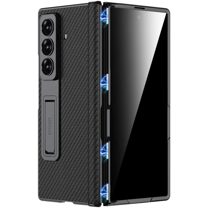Miimall Stand for Samsung Galaxy Z Fold 7 Case with Privacy Screen Protector Tempered Glass, Magnetic Hinge Protection & Kickstand, PU Leather Protective Phone Full Cover for Z7 Fold7 5G Carbon Fiber by Miimall - Used - Acceptable condition - US$24.50