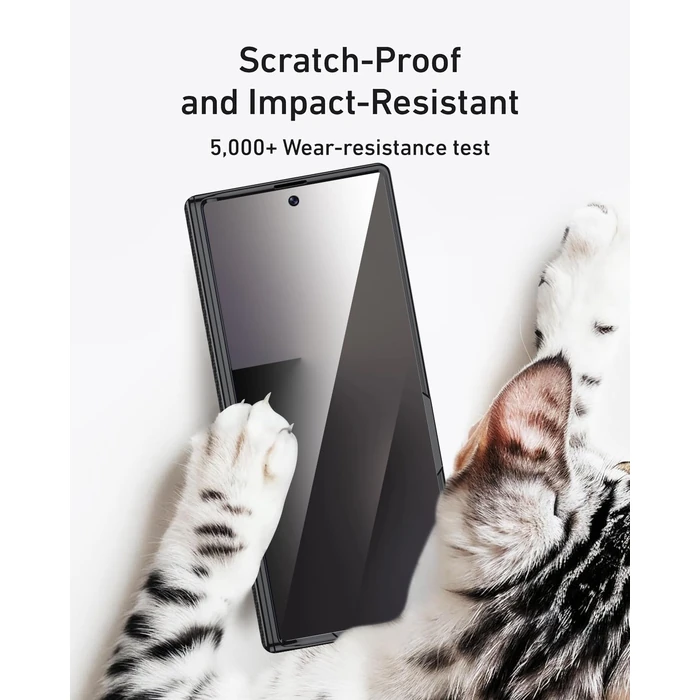 Miimall Stand for Samsung Galaxy Z Fold 7 Case with Privacy Screen Protector Tempered Glass, Magnetic Hinge Protection & Kickstand, PU Leather Protective Phone Full Cover for Z7 Fold7 5G Carbon Fiber by Miimall - Image 2