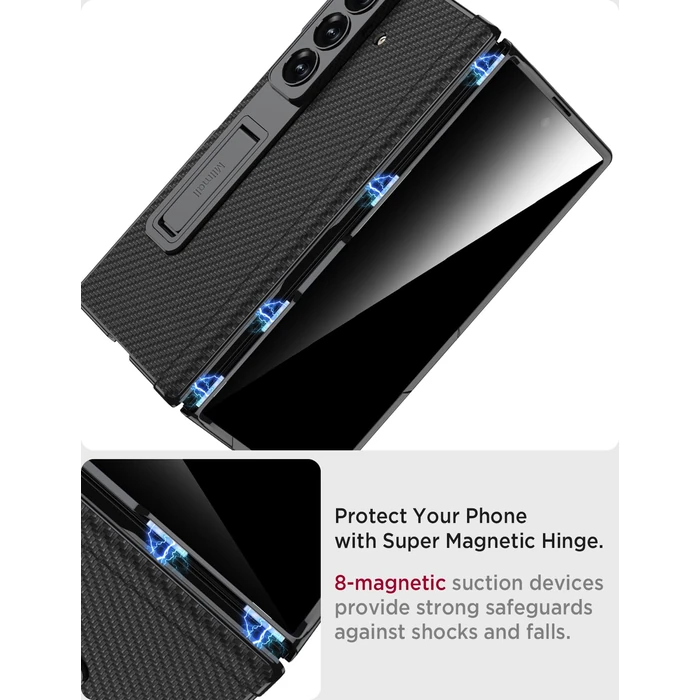 Miimall Stand for Samsung Galaxy Z Fold 7 Case with Privacy Screen Protector Tempered Glass, Magnetic Hinge Protection & Kickstand, PU Leather Protective Phone Full Cover for Z7 Fold7 5G Carbon Fiber by Miimall - Image 4