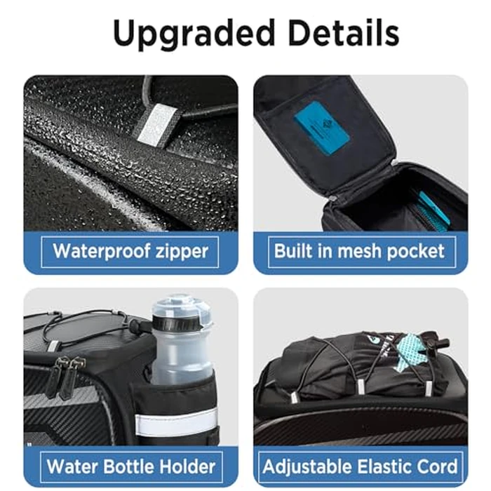 whale fall 10L Bike Rack Bag - Hard Shell Waterproof Rear Trunk Pannier, Saddle Seat Bag Carrier with Rain Cover, 4-Side Reflective Panels, Shoulder Strap & Handle, Bike Accessories, Gifts for Men by whale fall - Image 2