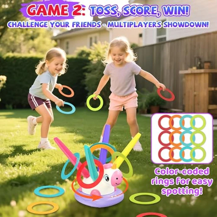 3 in 1 Unicorn Rocket Launcher, Ring Toss & Musical Jump, Outdoor Jumping Spinning Toy for Kids Ages 3-8, Indoor Active Play Set for Boys Girls, STEM Learning Birthday Gift for 3 4 5 6 7 8 Years Old by Aliex - Image 3