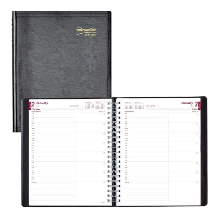 Brownline(R) 2025 Essential Daily Planner, Appointment Book, 12 Months, January to December, Twin-Wire Binding, 11" x 8.5", Black (CB965.BLK-25) by Brownline - Used - Acceptable condition
