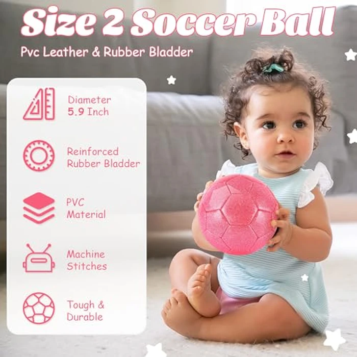 DLUGOPIS Sparkling Pink Toddler Soccer Ball - Mini, Age 3-8, Indoor/Outdoor, Small Size for Boys & Girls (Sparkling Pink, 1) by DLUGOPIS - Image 2